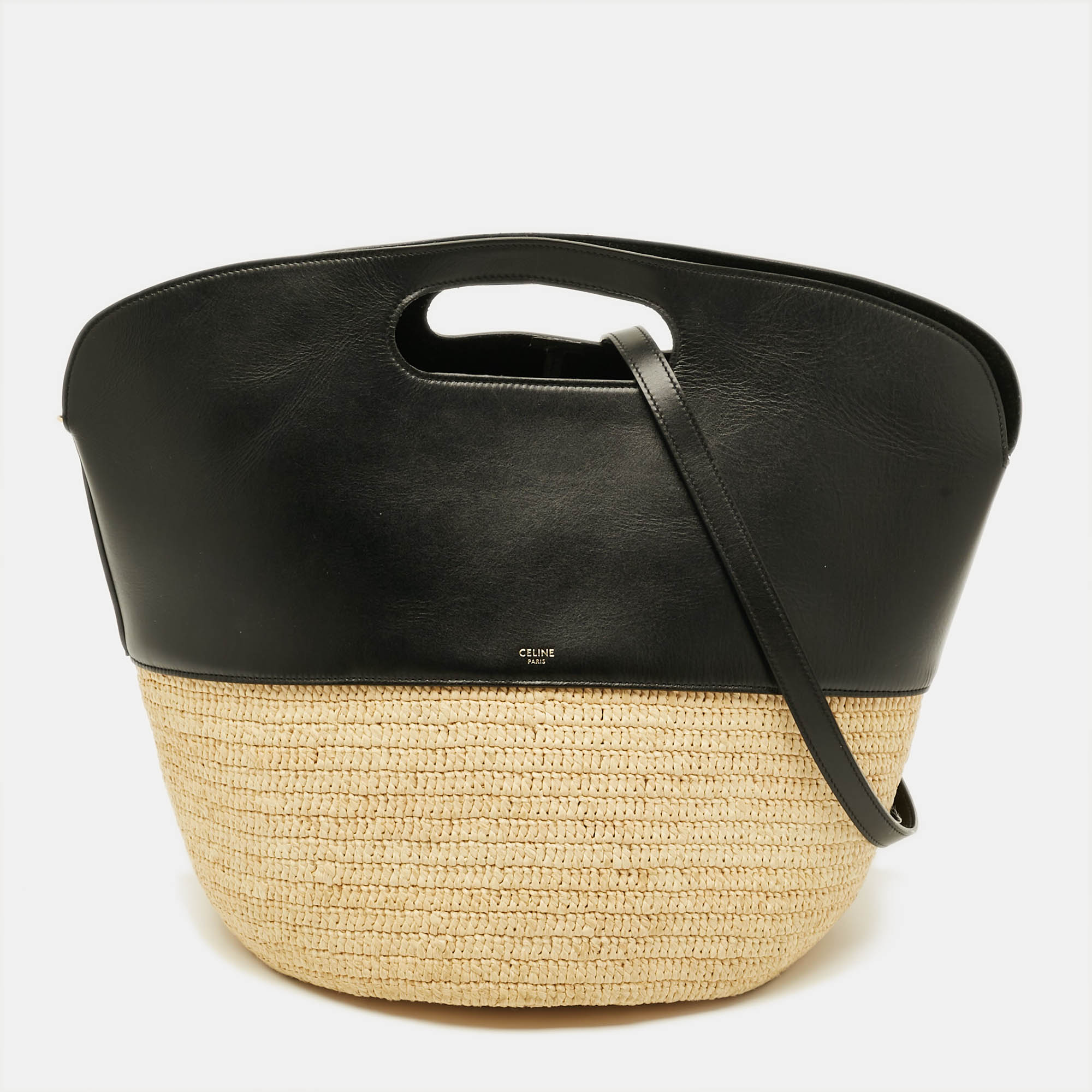 

Celine Handle Basket  Black/Natural Raffia and Leather Bag