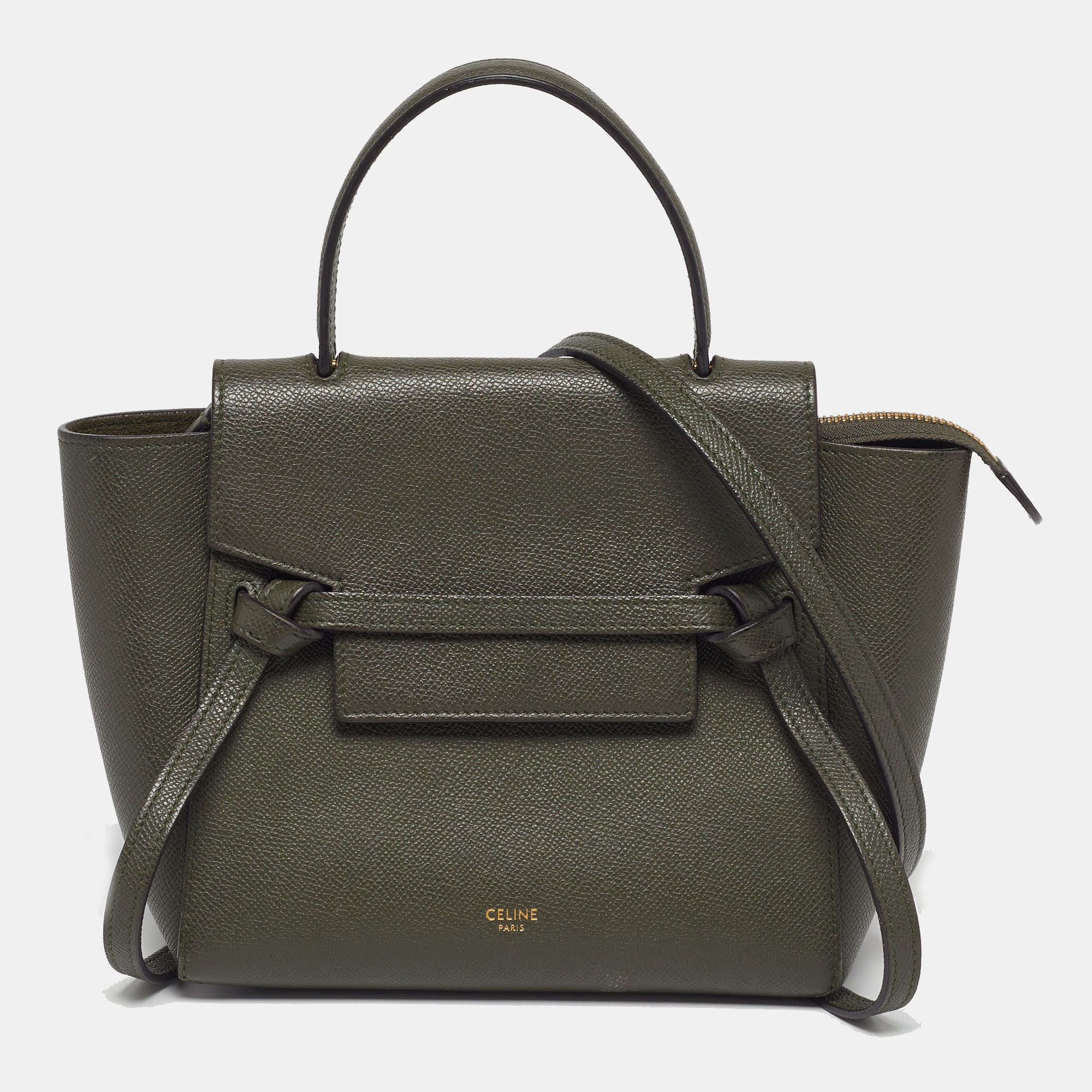 

Celine Belt Nano Olive Green Leather Top Handle Bag