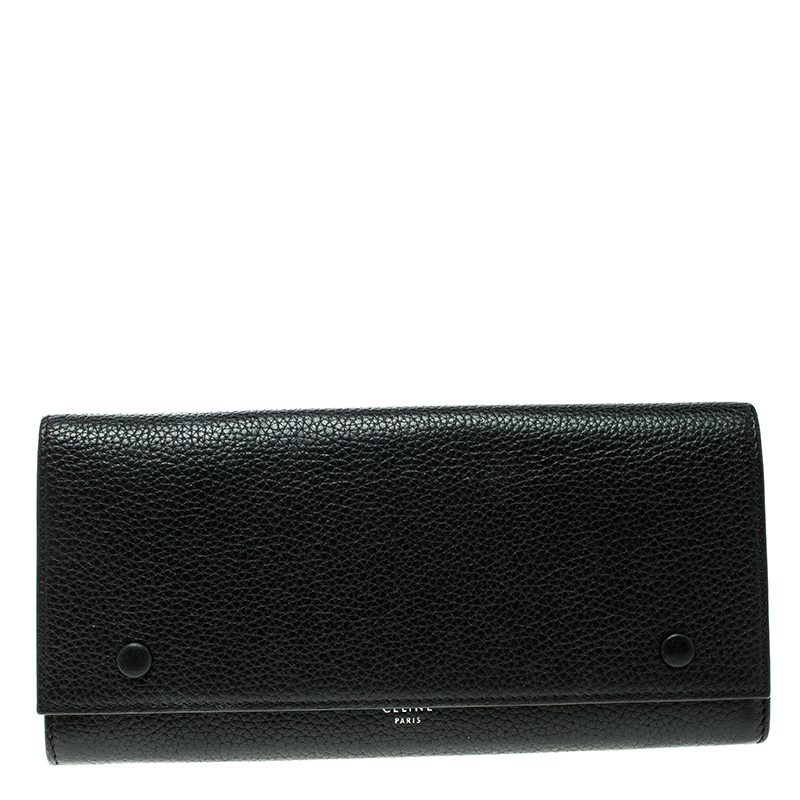 Pre Owned Celine Black Leather Large Multifunction Flap Wallet