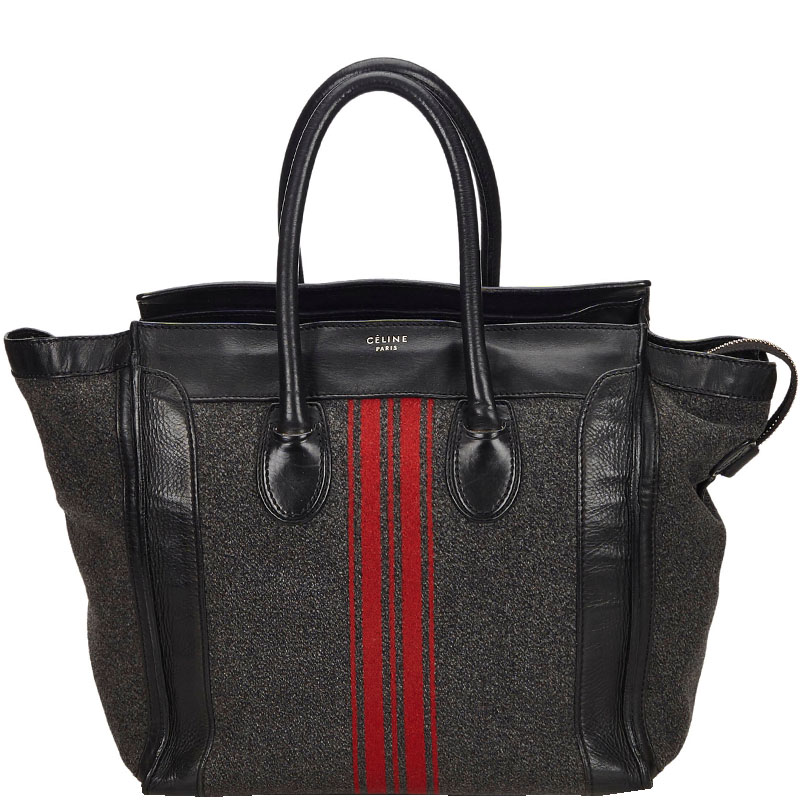 Celine Black Wool Medium Racer Stripe Everyday Bag