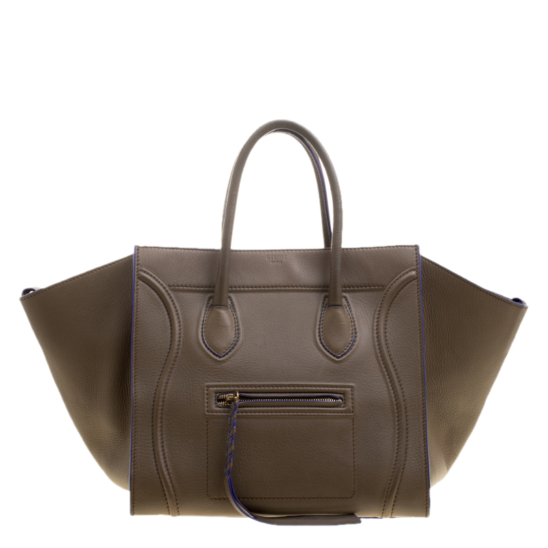 Pre Owned Celine Fatigue Green Leather Medium Phantom Luggage Tote