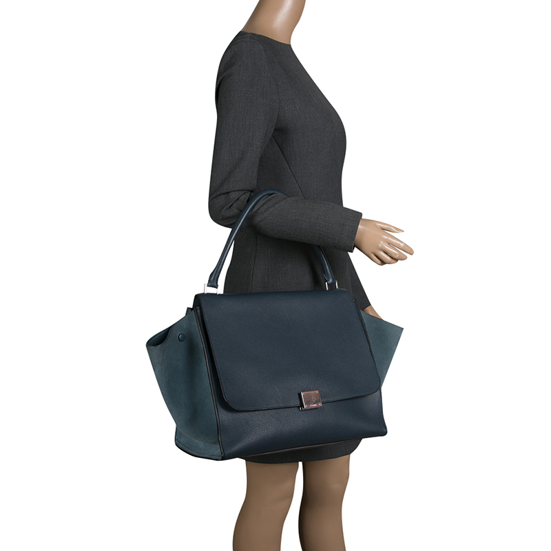 

Celine Blue Leather and Suede Large Trapeze Tote