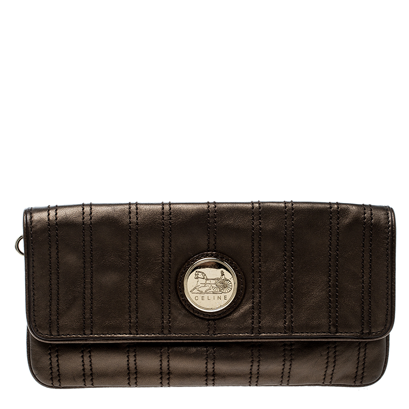 Pre Owned Celine Bronze Striped Leather Clutch
