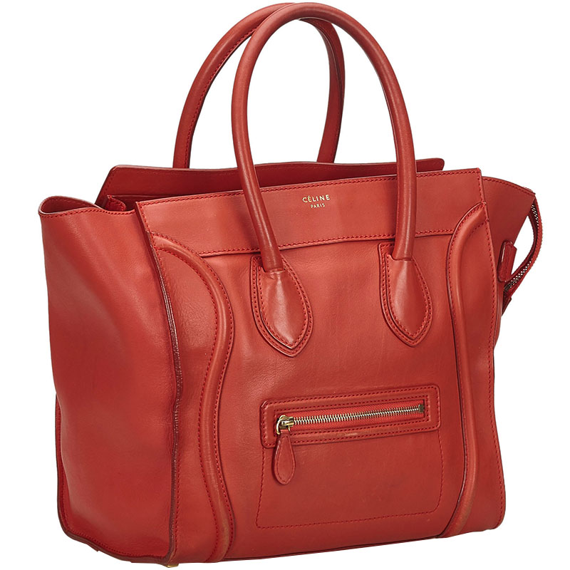 

Celine Red Leather Luggage Tote Bag