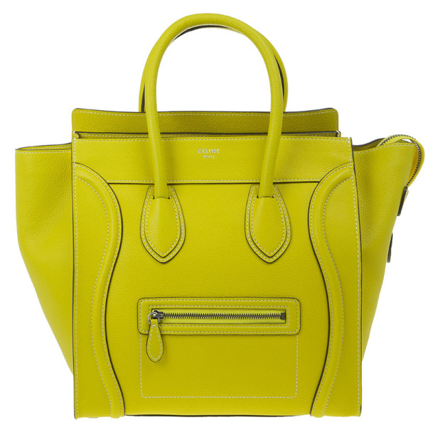 Pre Owned Celine Yellow Leather Mini Luggage Tote