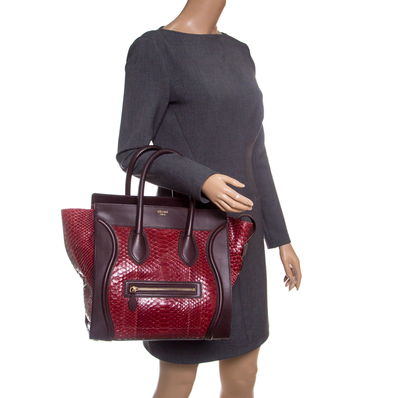 

Celine Burgundy/Brown Python and Leather Mini Luggage Tote, Multicolor