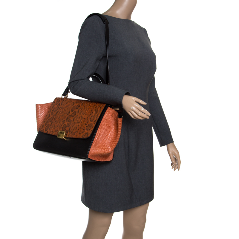 

Celine Copper/Black Python and Leather Medium Trapeze Bag