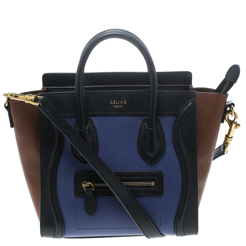 Pre Owned Celine Tri Color Leather Nano Luggage Tote