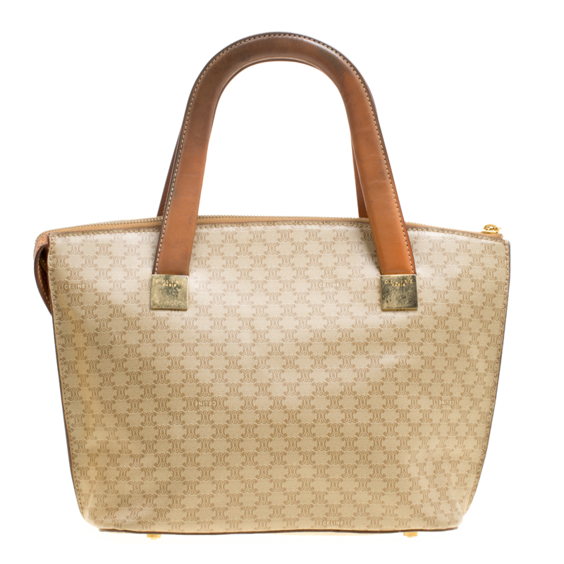 مملوكة مسبقًا Celine Beige/Brown Coated Canvas and Leather Macadam Zip Tote
