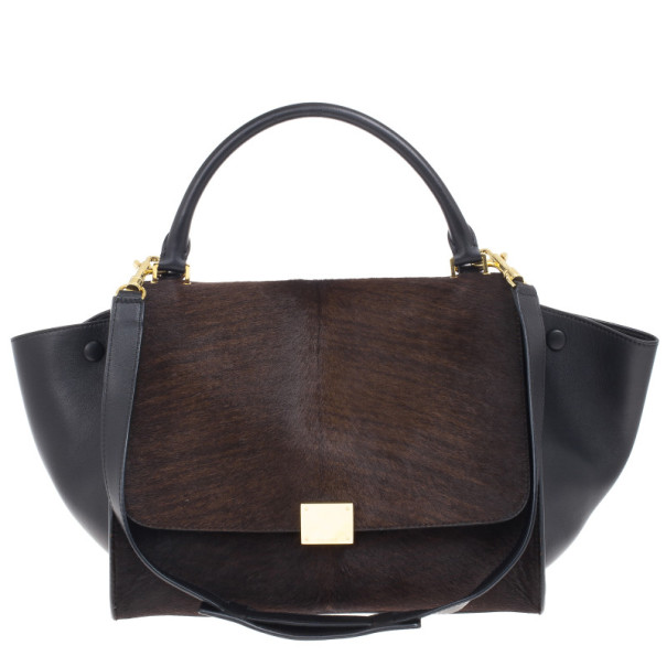 Pre Owned Celine Dark Brown Calf Hair Trapeze Bag