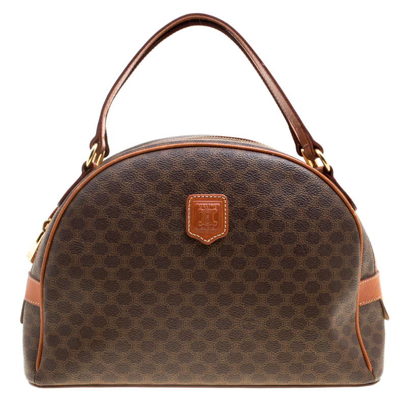 Pre Owned Céline Brown Coated Canvas and Leather Macadam Satchel