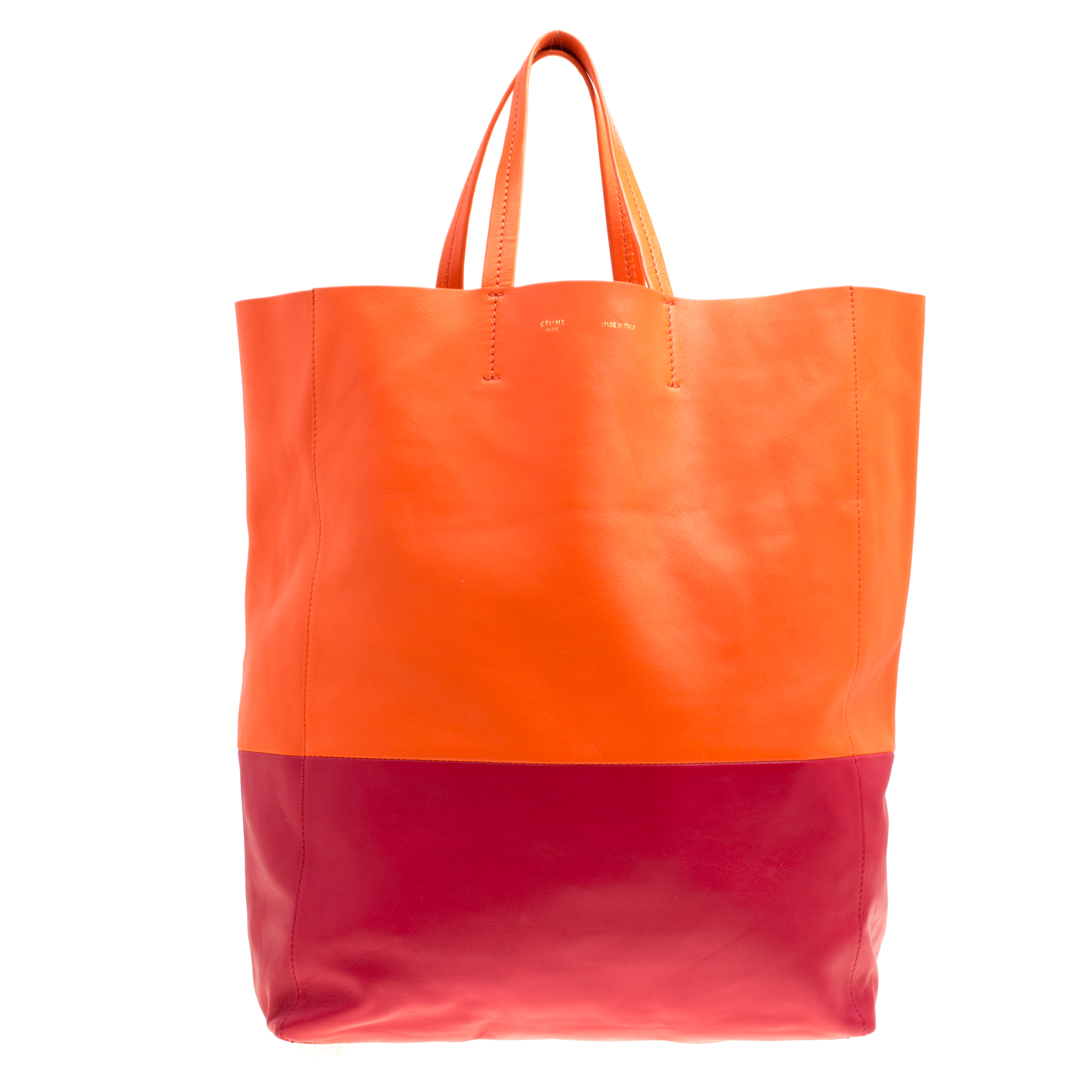 Celine Orange/Red Leather Vertical Cabas Tote
