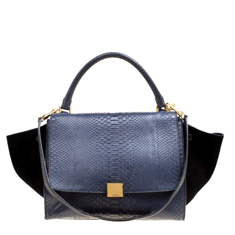 Celine Blue Black Python And Suede Medium Trapeze Bag Tlc Suede Medium Trapeze Bag Celine