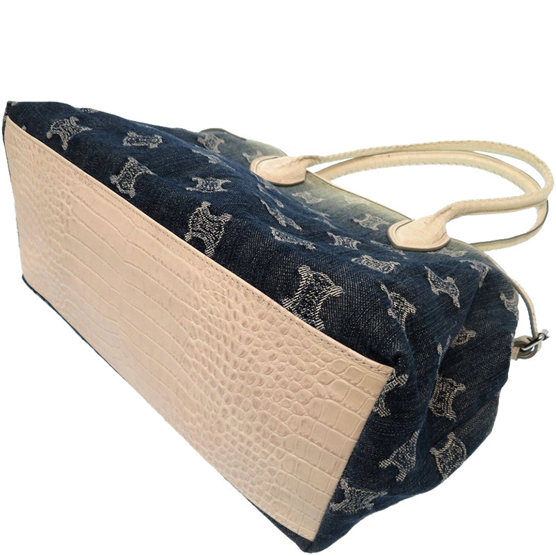 

Celine Two Tone Macadam Denim and Leather Vintage Tote, Multicolor