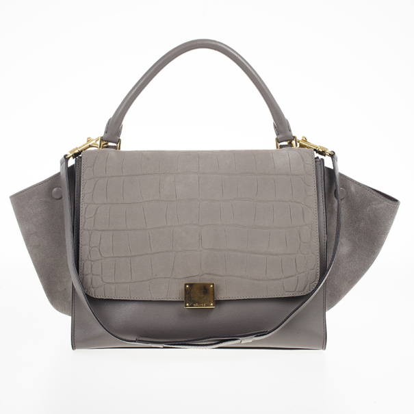 مملوكة مسبقًا Celine Grey Croc Embossed Leather Trapeze Luggage Tote