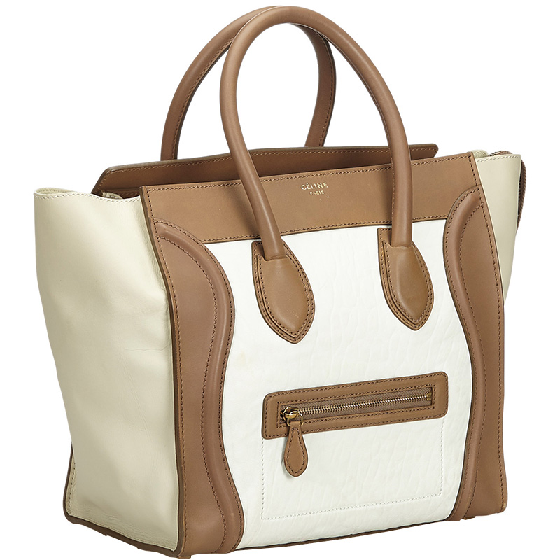 

Celine White Leather Luggage Tote Bag, Multicolor