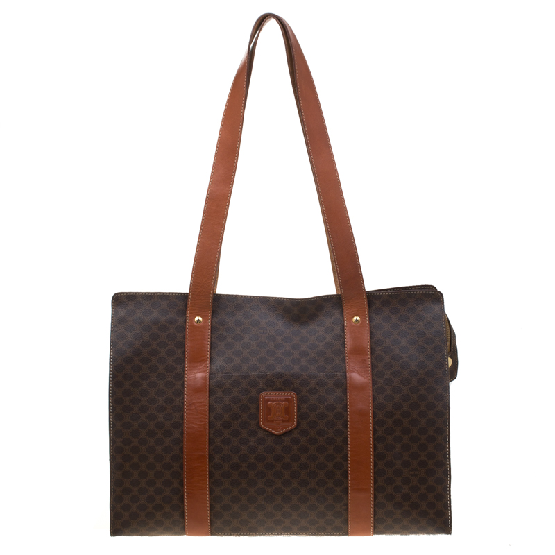 مملوكة مسبق ًا Celine Brown Coated Canvas and Leather Macadam Shopper Tote