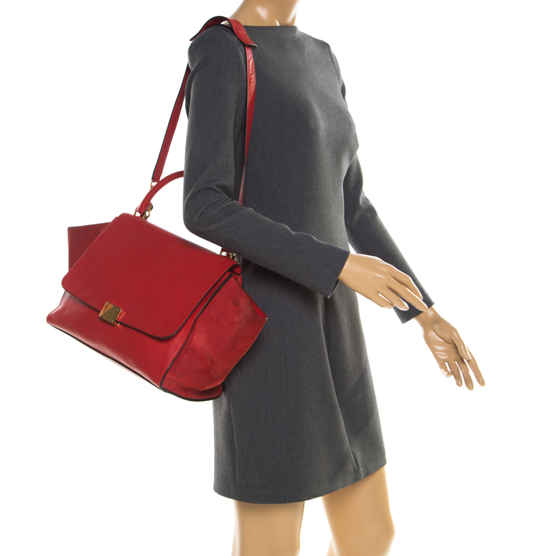 

Celine Red Leather and Suede  Trapeze Bag