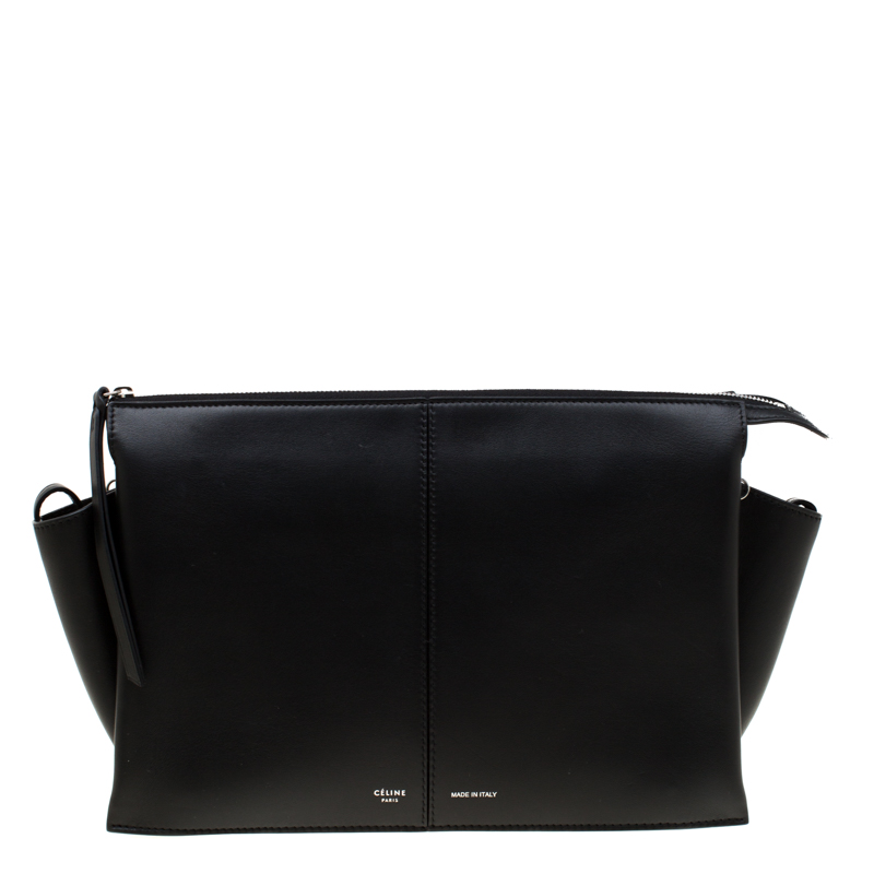 Pre Owned Celine Black Leather Trifold Chain Clutch