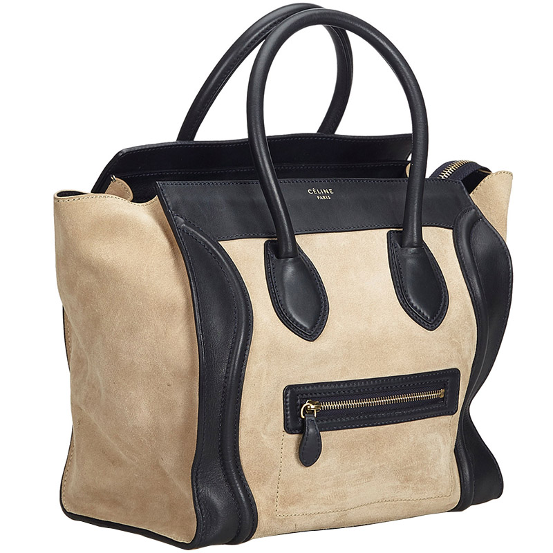 

Celine Beige/Black Suede Leather Luggage Tote Bag, Brown