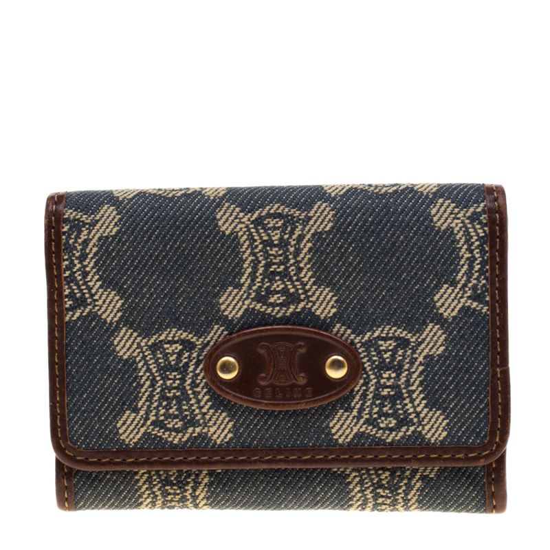 مملوكة مسبقًا Celine Blue/Brown Macadam Denim and Leather Compact Wallet