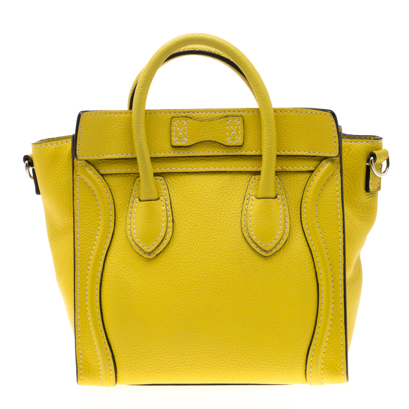 CELINE Shoulder Bag yellow leather Handbag Luggage nano from japan