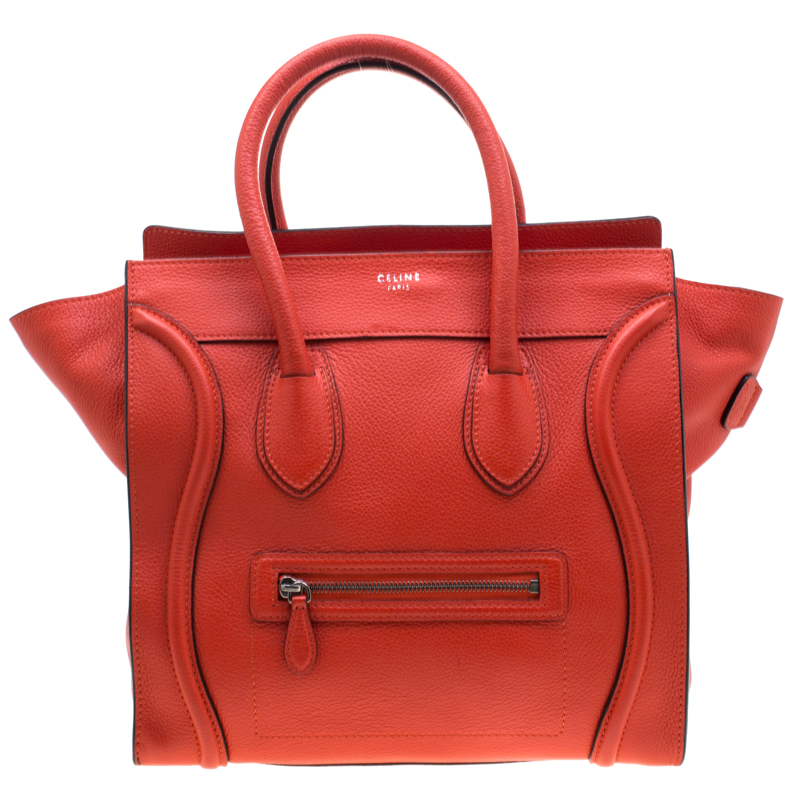 Pre Owned Celine Orange Leather Mini Luggage Tote