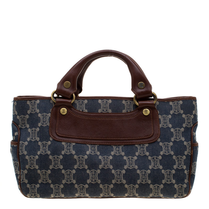 Pre Owned Celine Blue/Brown Macadam Denim and Leather Boogie Tote