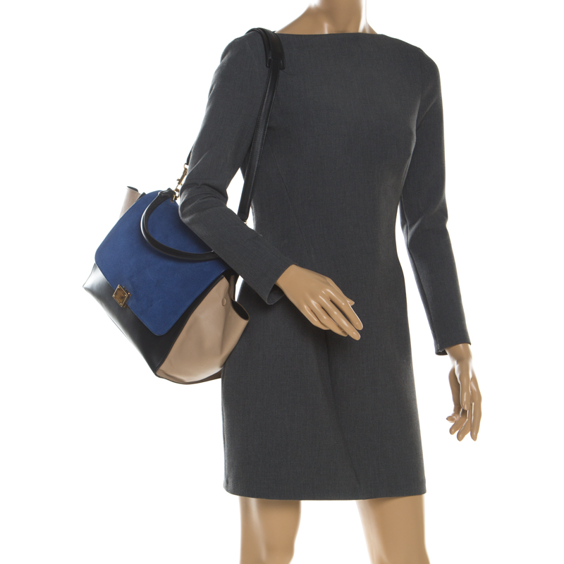 

Celine Tri Color Leather and Suede  Trapeze Bag, Black