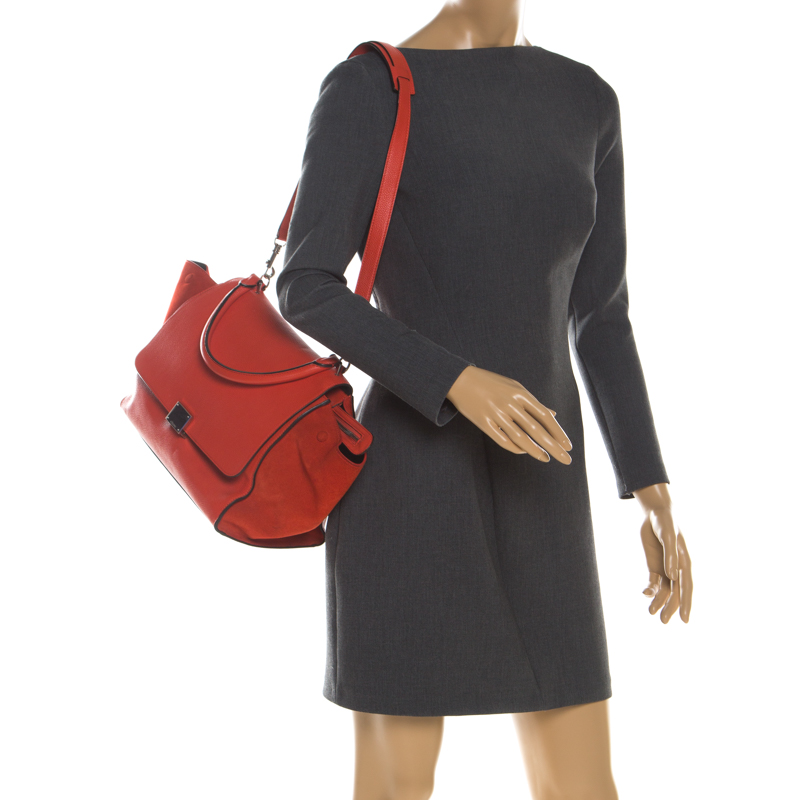 

Celine Red Leather and Suede Medium Trapeze Tote