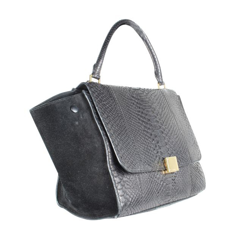 

Celine Black Python And Suede Trapeze  Tote