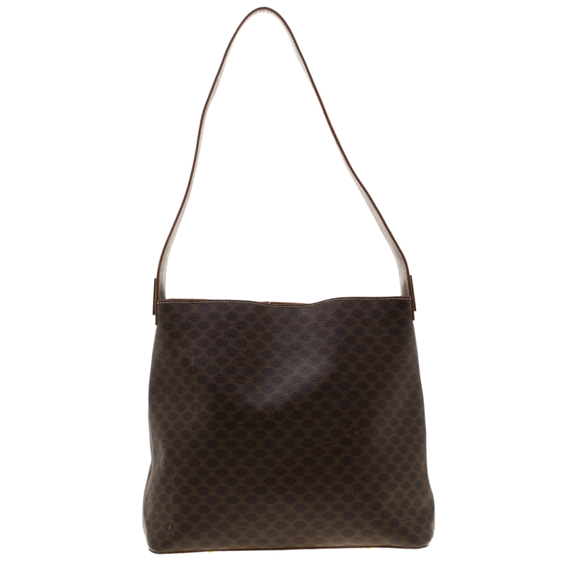Pre Owned Celine Brown Macadam Coated Canvas Shoulder Bag