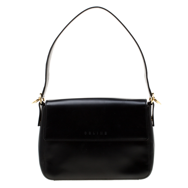 Pre Owned Celine Black Leather Flap Shoulder Bag