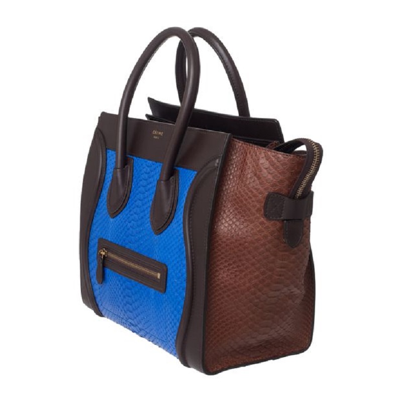 

Celine Tricolor Python Mini Luggage Tote, Blue