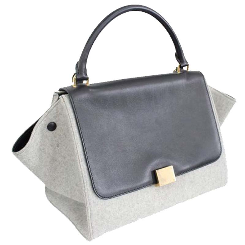 

Celine Grey Calfskin Leather Wool Trapeze Bag