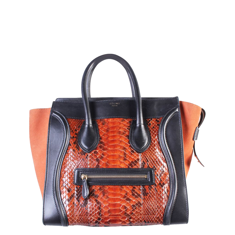 Pre Owned Celine Orange Python Skin Medium Luggage Tote Modesens