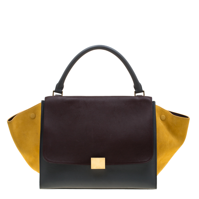 Pre Owned Celine Tri Color Leather and Suede Medium Trapeze Bag