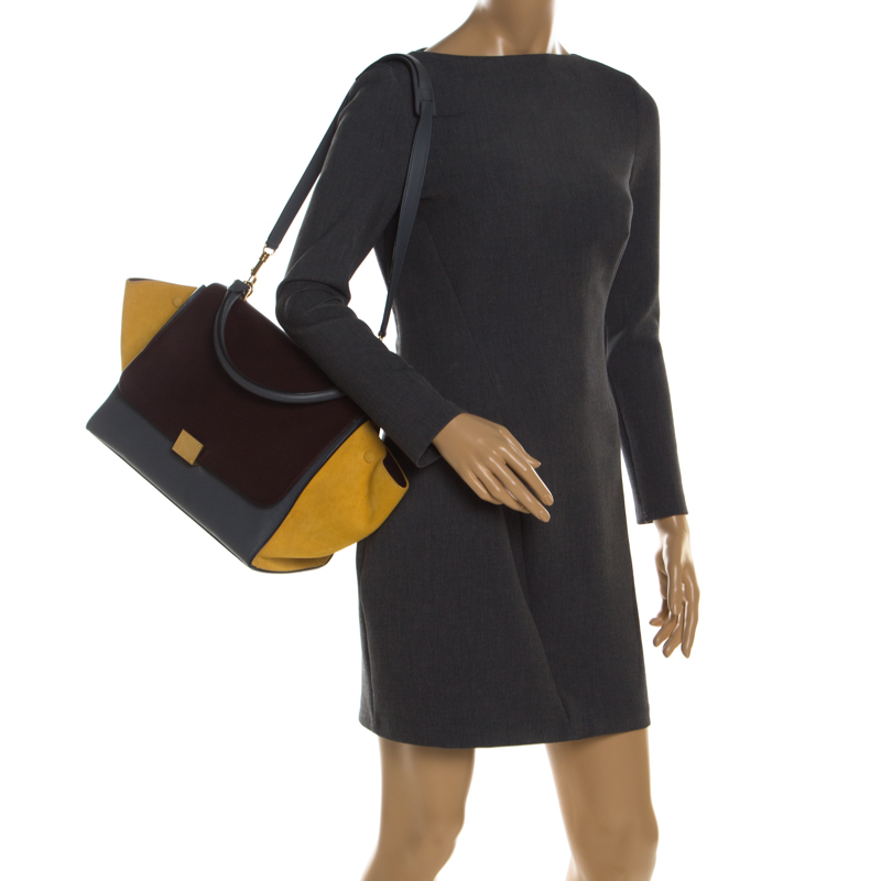 

Celine Tri Color Leather and Suede Medium Trapeze Bag, Brown
