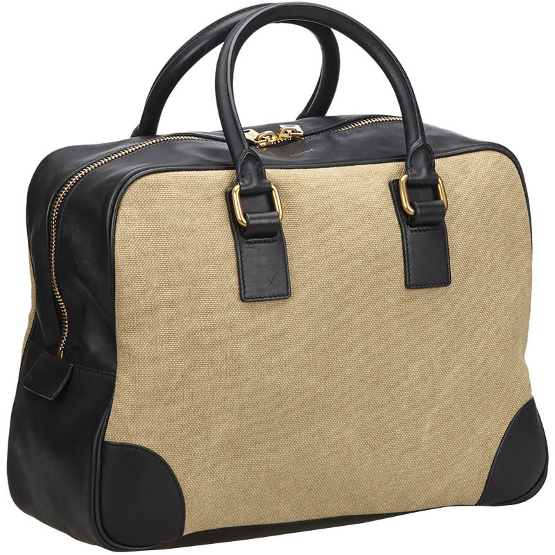 

Celine Two Tone Canvas and Leather Top Handle Bag, Beige