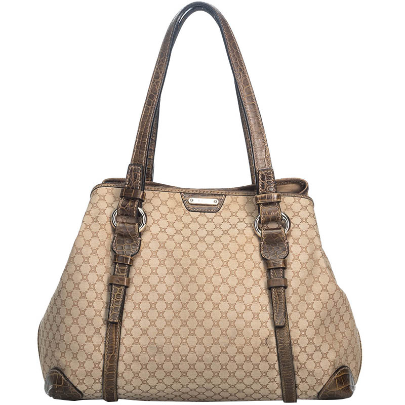 Pre Owned Celine Brown/Beige Macadam Canvas Tote Bag