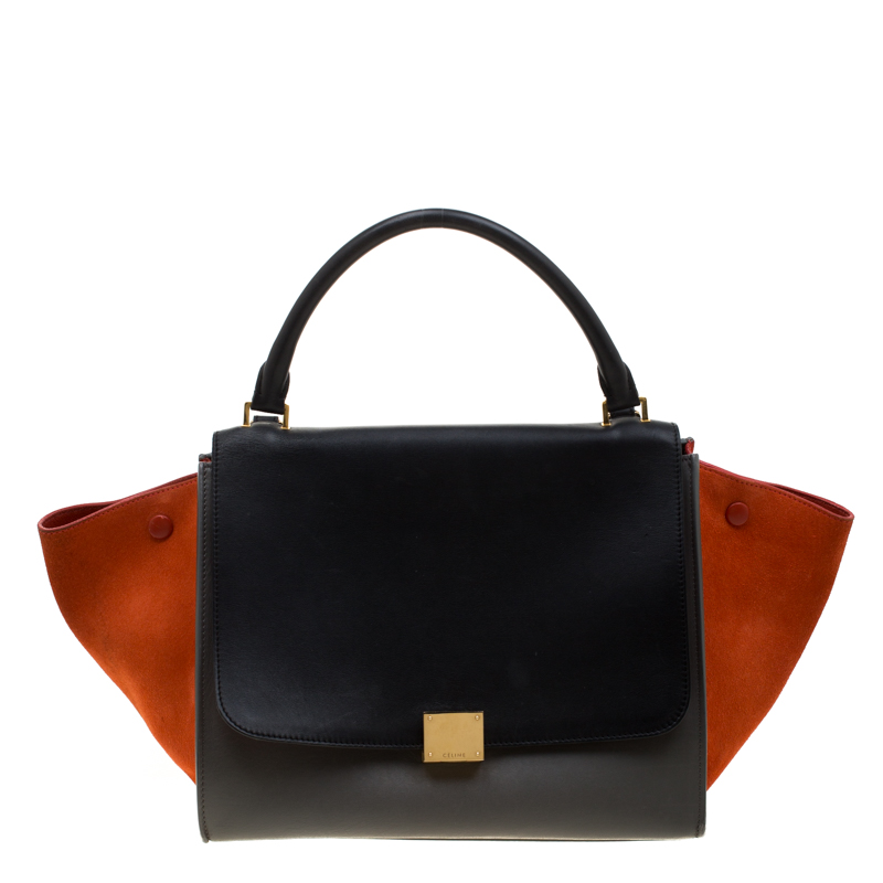 Pre Owned Celine Tricolor Leather and Suede Medium Trapeze Bag