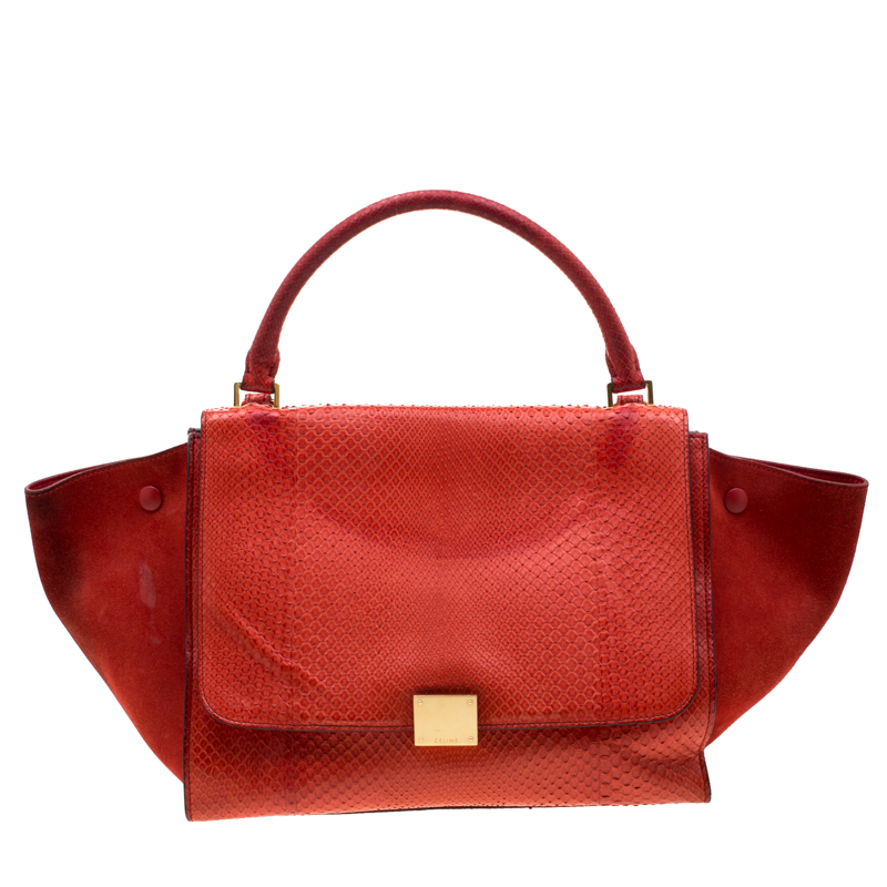 Celine Red Python And Suede Medium Tze Bag Celine Red Python And Suede Medium Tze Bag
