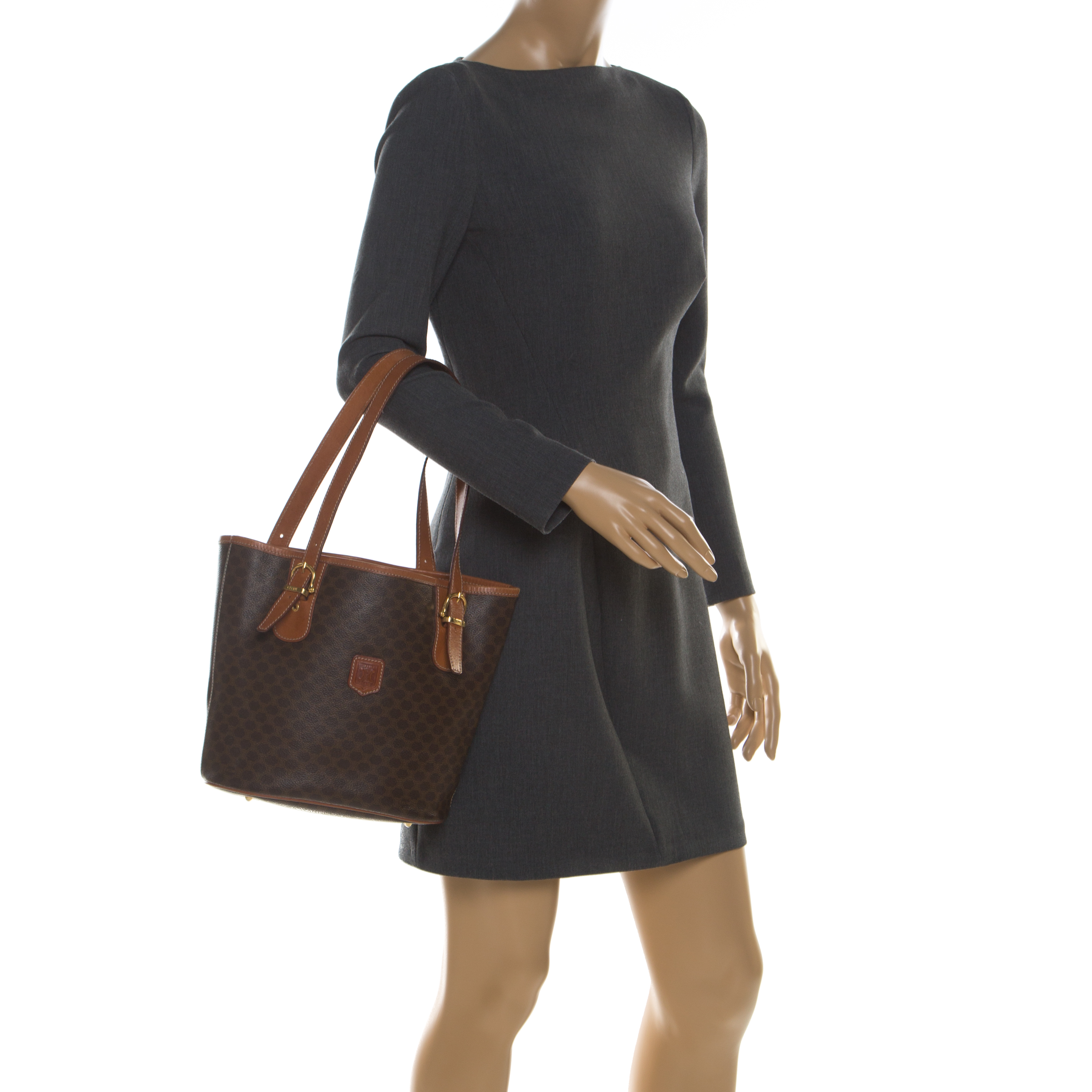 

Celine Brown Macadam Coated Canvas and Leather Tote