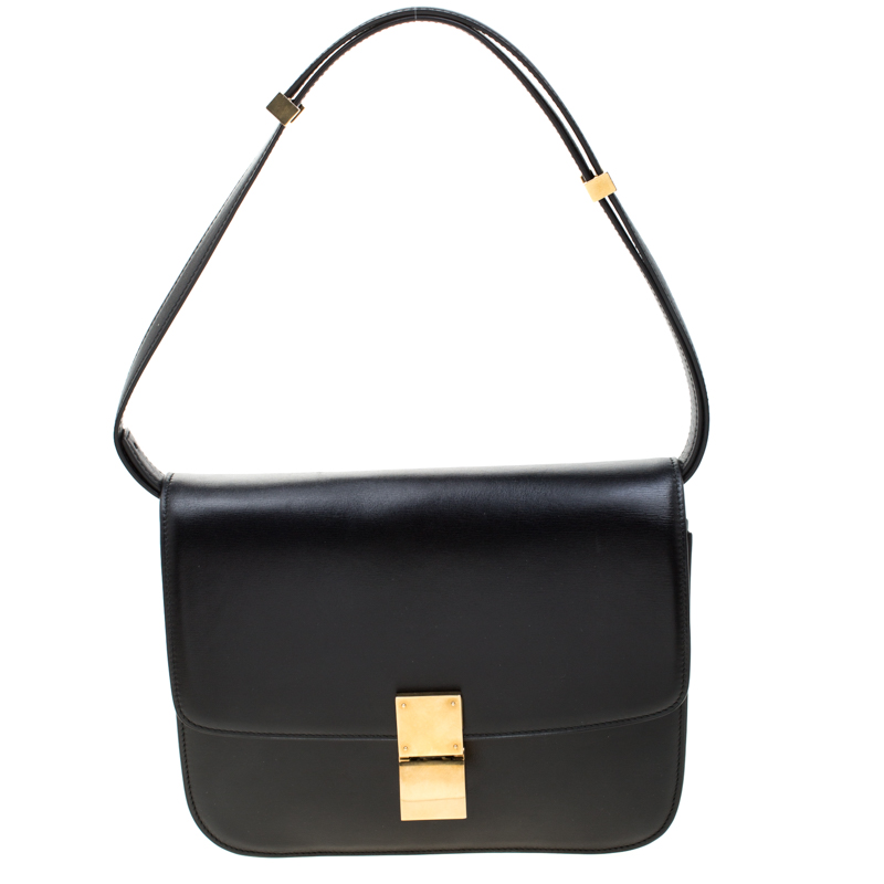 Pre Owned Celine Black Leather Medium Classic Box Shoulder Bag