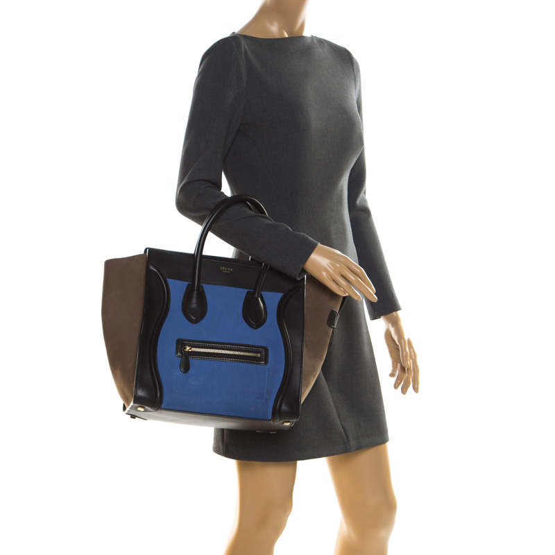 

Celine Tri Color Suede and Leather Mini Luggage Tote, Blue