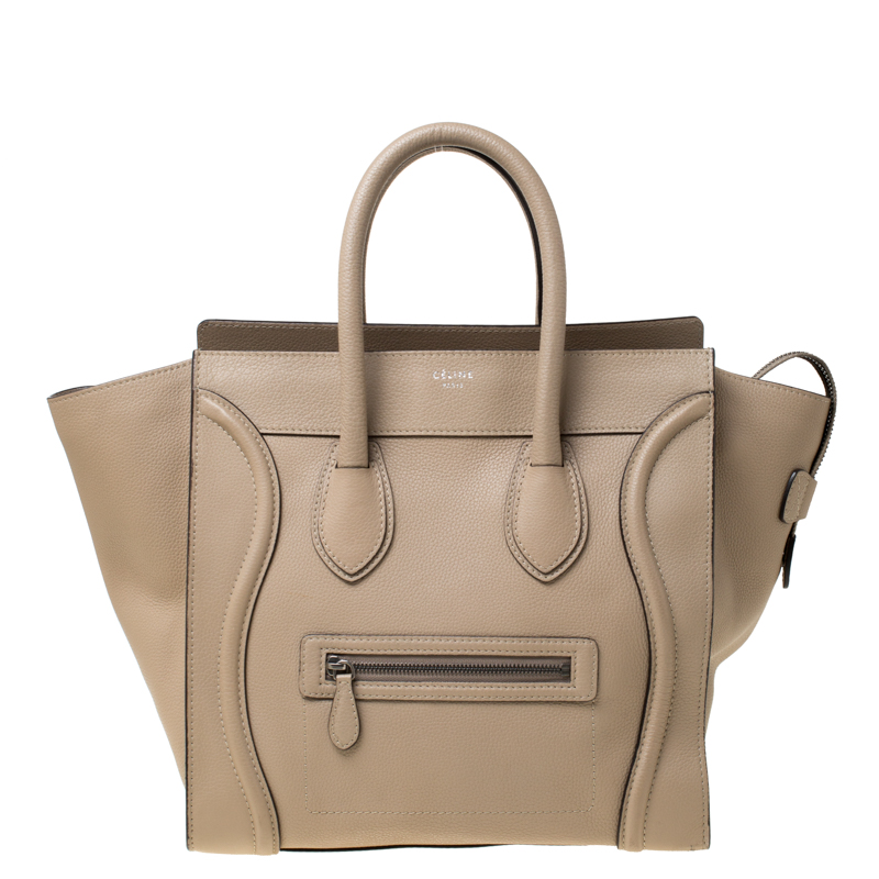 Pre Owned Celine Beige Leather Mini Luggage Tote