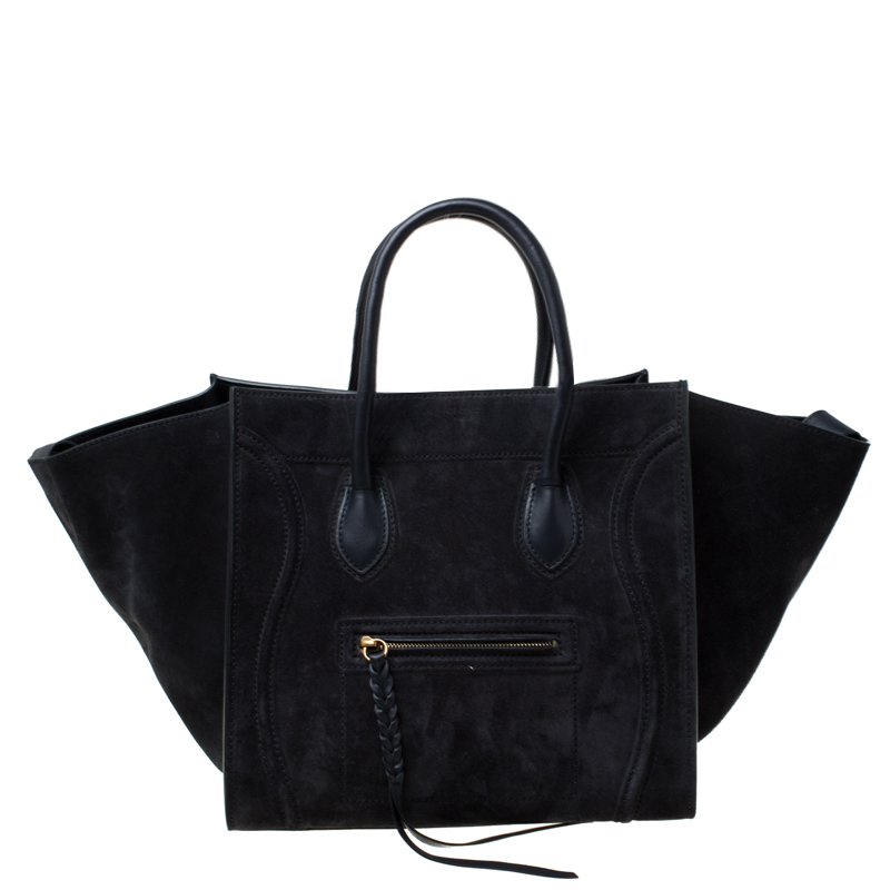 Pre Owned Celine Black Nubuck and Leather Medium Phantom Luggage Tote