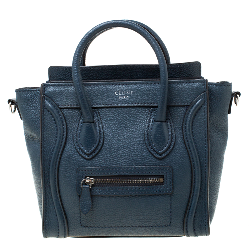 Pre Owned Celine Prussian Leather Nano Luggage Tote