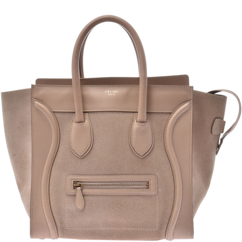 Pre Owned Celine Pink Suede And Leather Mini Luggage Tote
