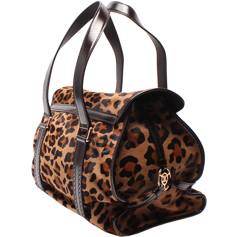 

Celine Beige Harako Leopard Print Boston Bag